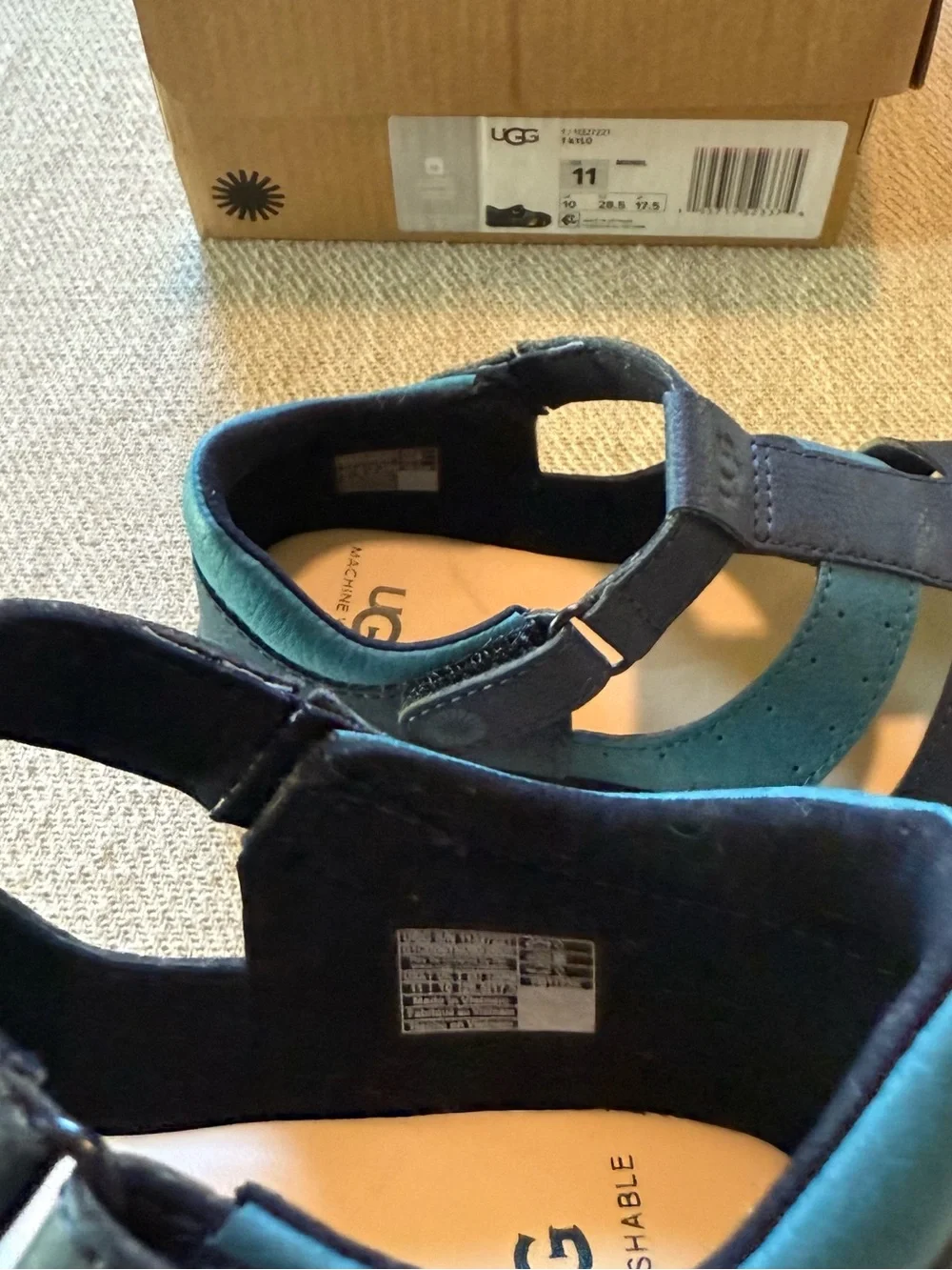 UGG Kylo Boys Blue Leather Sandals Size 11 | Adjustable Hook & Loop Comfort Shoe